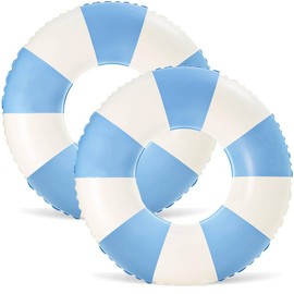 2PCS Floats for Adults Rrings Striped Pool Float Large Swim Ring for Adults,30 Inch Classic Striped Teens Adult Inner Tubes Summer Beach Bachelorette Party (Blue Stripe,2)