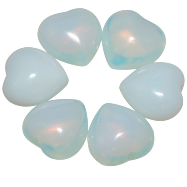 SUNYIK White Opalite Pocket Mini Puff Heart Worry Healing Palm Stone Pack of 10(0.5")