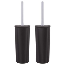 Decorative Plastic Toilet Bowl Brush and Holder Set, Brown (2 Pack) Cleaner Scrubber for Bathroom - Ribbed Design