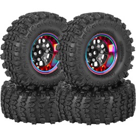 RCarmubWow RC 1.3" Beadlock Wheels and Tires for RC Crawler 1/18 TRX4M,1/24 SCX24,Alloy Aluminium 1.3 Beadlock Wheels RC 1.3 Rims w/ 1.3 rc Tires Soft Sticky Rubber Tires,4pcs,Black