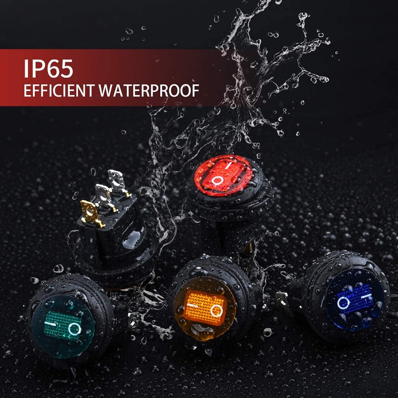 Gebildet Waterproof Red LED Rocker Toggle Switch with Round Shell
