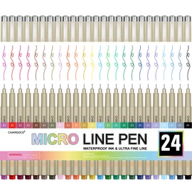 CHARSOCO Micro Pen, Fine Point Pen with 24 Colors, Waterproof Archival Ink, 0.25mm Fineliner Ink Pens for Artist Illustration, Sketching, Anime, Manga, Technical Drawing and Scrapbooking