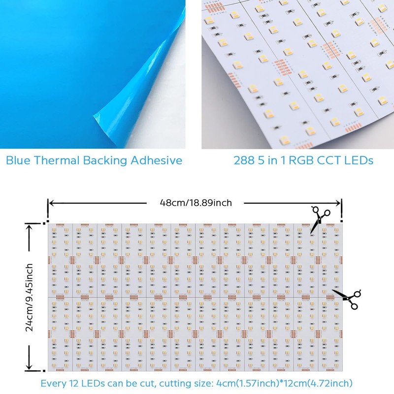 24X12cm 19"x9.5" Flexible LED Panel Sheet RGBCCT 5in1 Color Changing