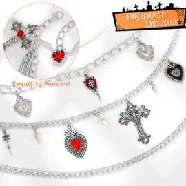 Sethexy Cross 3 Layered Waist Chain Rhinestone Heart Chain Belt Vintage Adjustable Body Chain Jewelry for Women