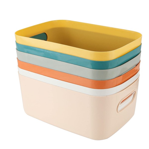 ASelected 6Pcs Plastic Storage Boxes, Multiple Colors Storage Baskets, 24.5x16x9cm Storage Boxes for Kitchen, Cupboard, Office, Bathroom, Toy, Durable Home Tidy Open Storage Bins with Handles