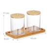Relaxdays Cotton Bud Container with Tray, 2 Cups with Lid,