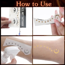 3Pcs Tattoo Temporär, Temporary Tattoos Erwachsene mit Mond- und Stern-Design für Gesicht, Hautverträglich Wasserdicht und Langzeit-Haftung Ideal für Festivals Partys oder Kreative Stylings