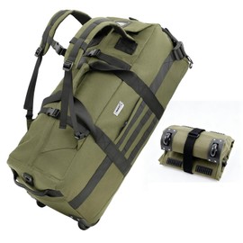 Duffle Bag Travel Luggage with Wheels: Large Rolling Backpack Foldable Carry On roller for Traveling - Weekender Overnight Personal Items Duffel Bag for Men and Women 80L (Olive Green)