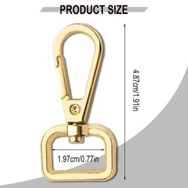 DITK-U Pack of 12 Golden Key Rings D Rings Swivel Lobster Hook Rotating Alloy Carabiner Hooks for Production of Handmade Bags Backpacks Crafts Used