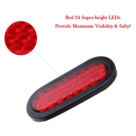 NPAUTO 2Pcs 6" Oval Trailer Tail Lights 24 Red LED Stop Turn Brake Lights Waterproof Flush Mount Tail Lights for RV Jeep Truck