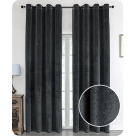 BEAUTEX Velvet Blackout Curtain with Eyelets 140 x 175 cm (Width 140 cm, Height 175 cm, Dark Grey)