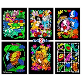 Stuff2Color Puppies, Pond, Kittens, Butterfly, Tiger, Insect - 6 Fuzzy Velvet Coloring Posters (Arts and Crafts Fun for All Ages)