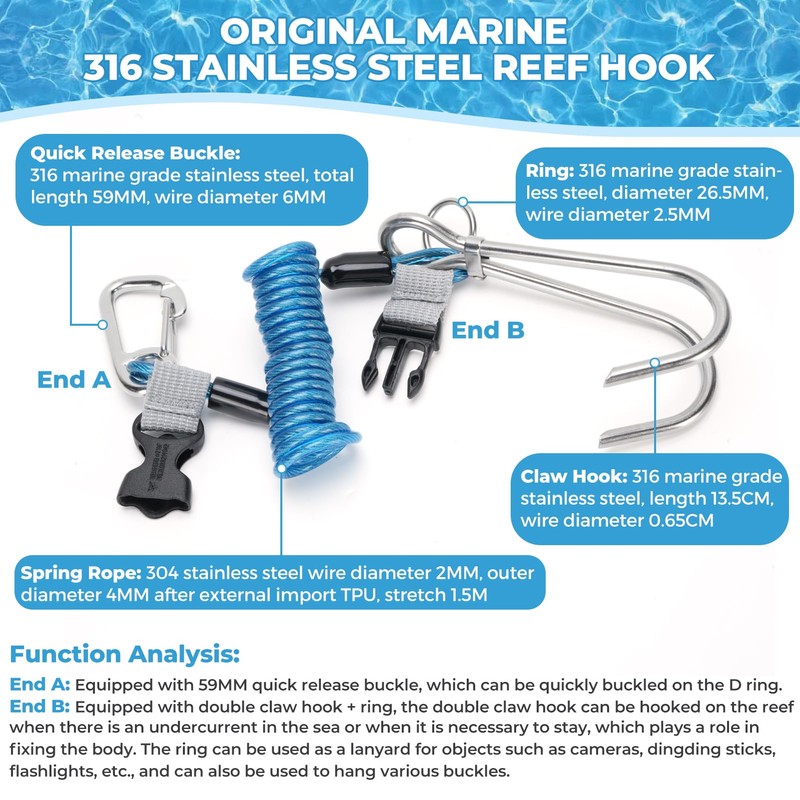 Tbest Scuba Diving Reef Hook Stainless Steel Reef Hook Diving
