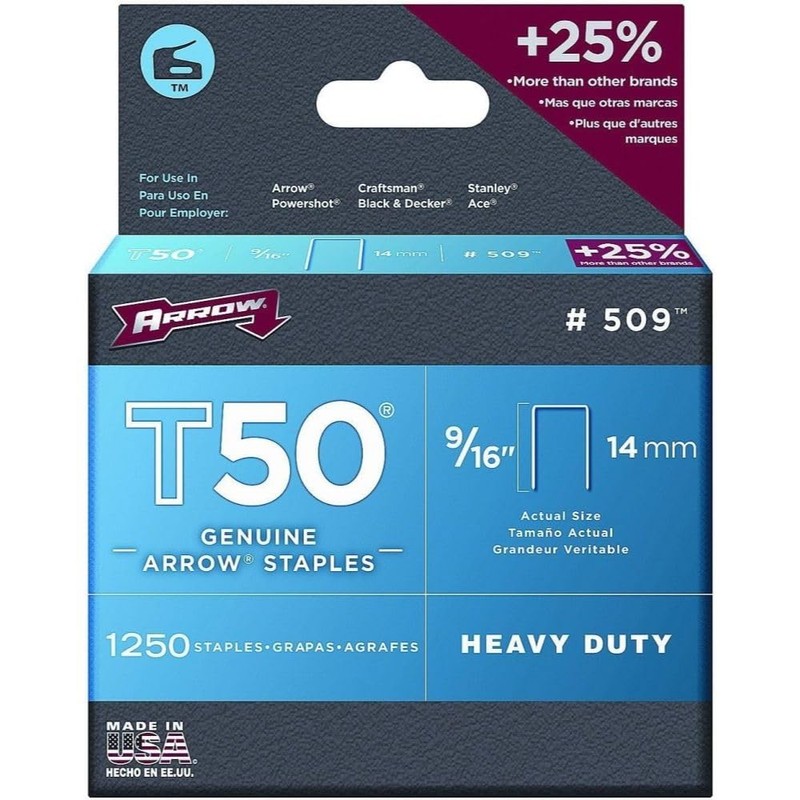 Arrow Fastener 509 Genuine T50 9/16-Inch Staples, 1,250-Pack 4 Pack