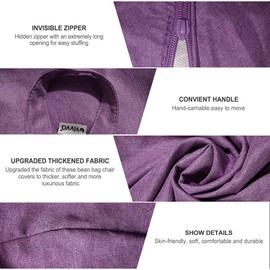 Vivva Stuffed Animal Storage Bean Bag Chair Cover (No Filler) - Stuffable Beanbag Cover-Polyester Beanbag Replacement Cover Without Filling 100X120CM (Dark Purple)