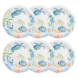 UP UPware Sea Life Serenade Melamine Dinner Plate Set, Round Plates for Main course, Pasta, and Salad, BPA-Free, Dishwasher Safe, Multicolor, 11 Inch, Set of 6