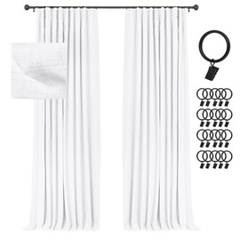 INOVADAY 100% Blackout Curtains for Bedroom, Black Out Curtains 102 Inch Long, Clip Rings Linen Blackout Drapes, Thermal Insulated Room Darkening for Living Room, 2 Panels - Brightwhite,W50xL102