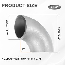 sourcing map 2Pcs 90° Mandrel Bend Elbow Pipe, 304 Stainless Steel Bend Tube Exhaust Elbow OD 1.77", Thickness 0.16", Length 2.72" for Car Exhaust Modification, Silver Tone