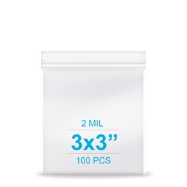 Enbreey Enbreey 3''x 3'', (Pack of 100) 2 mil Thick Clear Plastic Reclosable Zip Poly Bags with Resealable Lock Seal Zipper, Clear Small Zip Bag, Jewelry Bags, Candy Bags, Storage, Packaging & Shipping