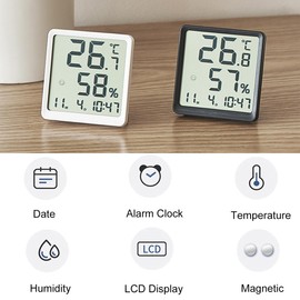 Lancoon Digital Thermohygrometer LCD Small Alarm Clock with Temperature Humidity Magnetic Date 12/24 Hour ℃/℉ Switch Bracket Hanging Hole for Home Living Room Office