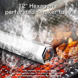 Deleasor 12 Inch Smoker Tube for Pellet Grill 4 to 5 Hours of Billowing Smoke, Stainless Steel Pellet Smoker Tube for All Electric, Gas, Charcoal, Grill or Smoker, Hot or Cold Smoking