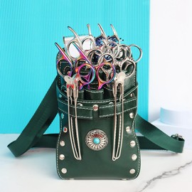 Hairdresser Waist Bag, Retro Hairdresser Scissor Bag, Scissors Holster, Hairdressing Bag, Tool Bag, Pet Groomer Scissors Bag for Salon (Dark Green)