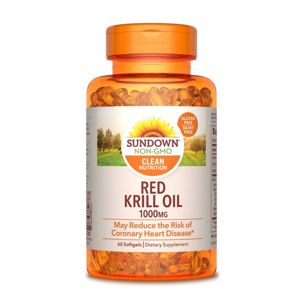 Sundown Triple Strength Red Krill Oil 1000 mg, 60 Softgels (Packaging May Vary)