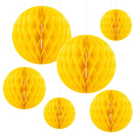 Paper Honeycomb Balls Party Decorations Colorful Paper Pompom Honeycomb 8inch/ 10 inch /12 inch for Home Decoration,Birthday Parties, Weddings, Bridal, Baby Showers (Gold Yellow-(12+10+8) inch, 6)