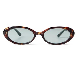 Laurinny 90s Retro Sunglasses for Women Men Small Slim Retro Oval Sunglasses Glasses, Leopard/Green