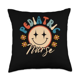 Pediatric Nurse Tees Pediatric Peds Nursing Retro Vintage Groovy Style Throw Pillow, 18x18, Multicolor