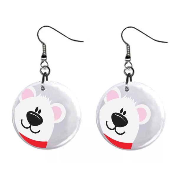 Earringstop.com Christmas Peeking Polar Bear Button Earrings Jewelry 1" Dangle