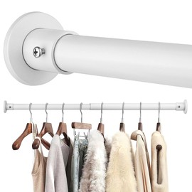 Closet Rods For Hanging Clothes, 17-64 Inch Adjustable Closet Rod, Stainless Steel Heavy Duty Closet Hanging Rod-White
