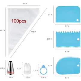BOOMIBOO Piping Bags and Tips Set, Cakes Decorating Supplies Kit with 100pcs 12 Inch Pastry Bags, 16 Piping Tips, 3 Cake Scraper, 2 Couplers, 2 Bag Ties, Simple and Convenient Baking Supplies Set