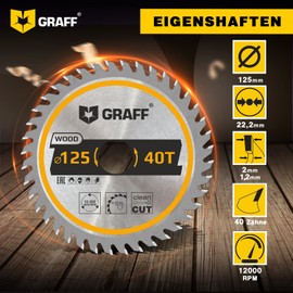 125 mm Angle Grinder Saw Blade for Wood, Plywood, Laminate, Drywall, Plastic - 40 Teeth Saw Blade Compatible with Plunge Saw & Circular Saw - Circular Saw Blade for Carving, Cutting, Shaping