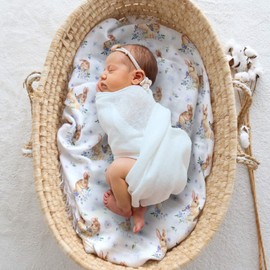 LifeTree Baby Swaddle Blankets, Muslin Swaddle Blankets Boys Girls Swaddling Wrap Receiving Blanket, 70% Viscose from Bamboo and 30% Cotton, Large 47" x 47", Purple Floral and Rabbit Pattern