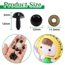 TOAOB 50 PCS 12 mm Safety Eyes for Crochet Dolls Eyes Crochet Eyes Plastic with Washers Amigurumi Doll Making DIY Craft Plush Animals