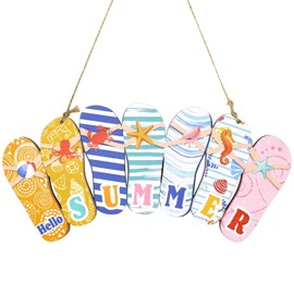 Hawaiian Party Decorations, Hello Summer Hanging Door Sign Beach Wooden Welcome Sign Wooden Summer Home Decor With Ropes for Beach Theme Indoor Outdoor Garden Yard A4XTG