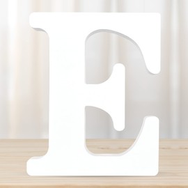 DEEZOMO 6 Inch 3D White Wooden Letters, Wooden Alphabet Wall Letter for Wall Decor Decorative - Wood Crafts Standing Letters Slices Sign Board Decoration for Party Decor DIY Craft (Letter E)