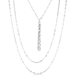 Sterling Silver Multi Strand Fancy Link Tassel Necklace, 18"
