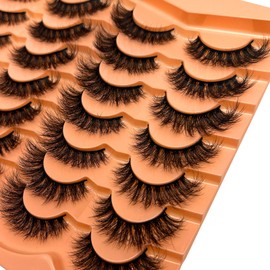 SISIYDY Mink Lashes Wispy Short Fluffy Cat Eye Strip Faux Mink Eyelashes Multipack 14 Pairs 3D Lash Strips Natural Look 16mm D Curl Fake lashes Pack YH205