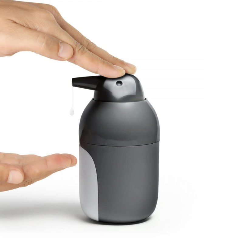 QUALY Penguin Soap Dispenser, Nature Lovers, Grey, Dispenser, Pump Dispenser