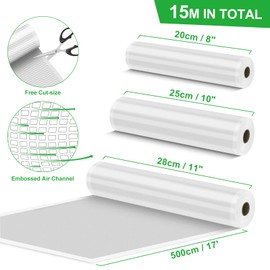 Vacuum Sealer Bags Vacuum Film 3 Rolls 20/25/28 x 500 cm (15 m), Vacuum Rolls Food for Vacuum Sealer & Sous Vide, Professional Foil Rolls BPA-Free, Strong & Tear-Resistant