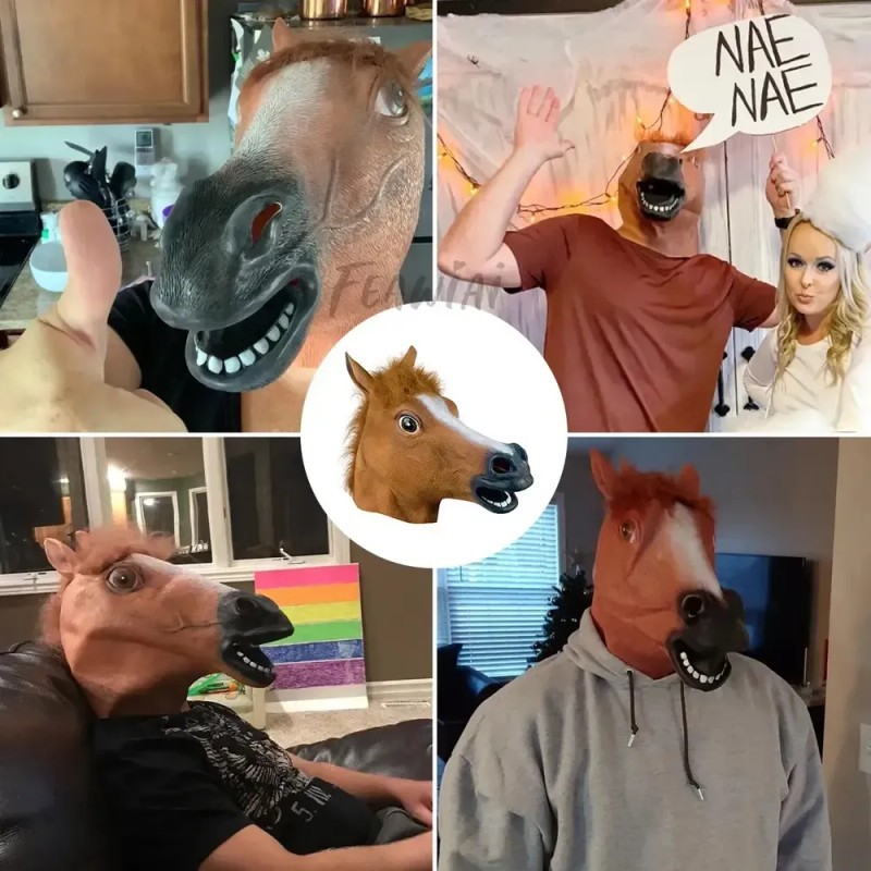 Máscara Disfraz Cabeza Caballo Fiesta Broma Harlem Halloween