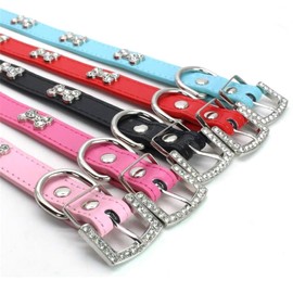 Suiecuor Leather Dog Collar Puppy Collar with Bone Dog Collars Suitable for Dogs and Cats of Small, Medium and Large Sizes, Dark Pink, XS