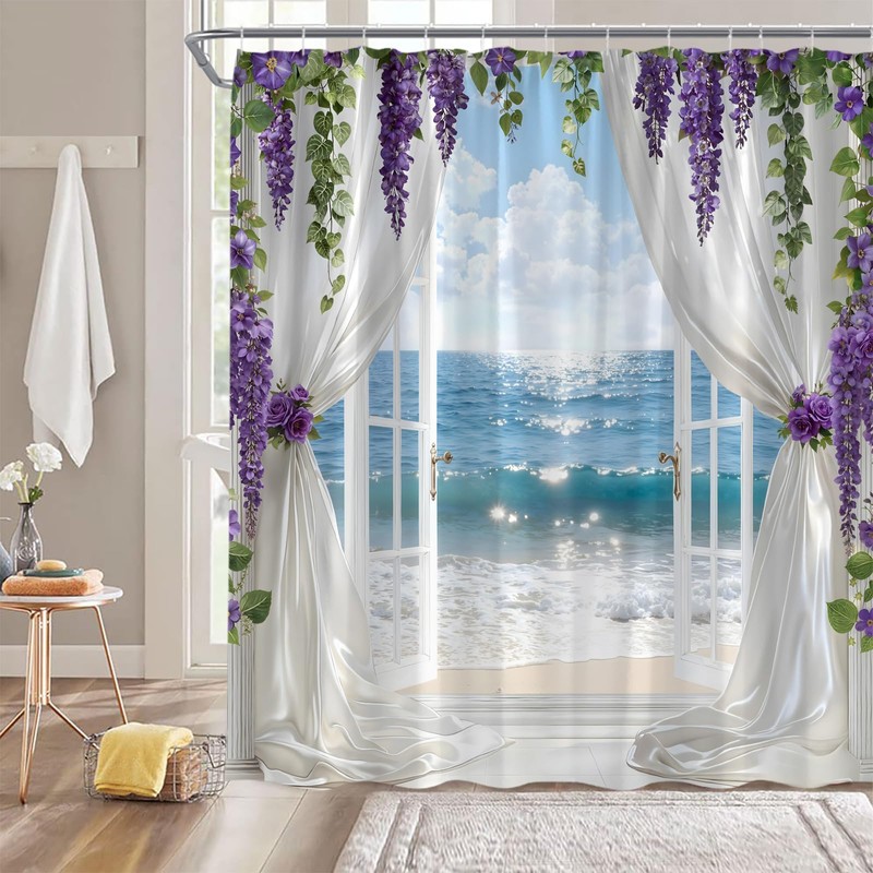 CCXTCZ Ocean Beach Shower Curtain Coastal Blue Sea Summer Hawaiian
