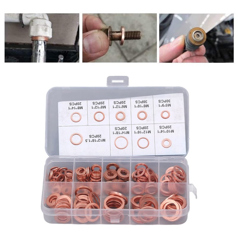 200Pcs Oil Drain Plug Gasket Red Copper Heating Processing 9