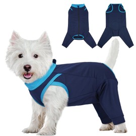 LeLePet Dog Rear Leg Recovery Suit with Sleeve, Post Surgery Dog Leg Protector for Male Female Dogs, Breathable Dog Surgical Recovery Suit to Stop Licking Wound, Soft Dog Medical Suit, NavyBlue S