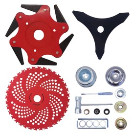 FFshiye 9" x 36 Teeth Carbide Tipped Blades & Steel Trimmer Head 6 Steel 65Mn Razors Trimmer Head &10" x 3 Teeth Carbon Steel Brush Cutter Blades with 2 Different Adapter Kits