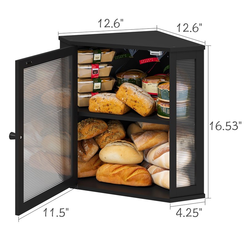 viewcare Corner Bread Box for Kitchen Counter, Bamboo Wood Large