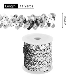 sourcing map 11 Yards 0.8 Inch Elastic Sequins Trim 3 Row Flat Sequin Strip Paillette Sequins Fabric Ribbon for Crafts DIY Sequin Fringe Sewing Silver